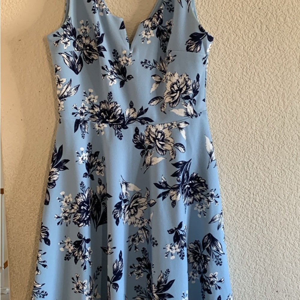 Floral Sleeveless Dress in Blue and White
